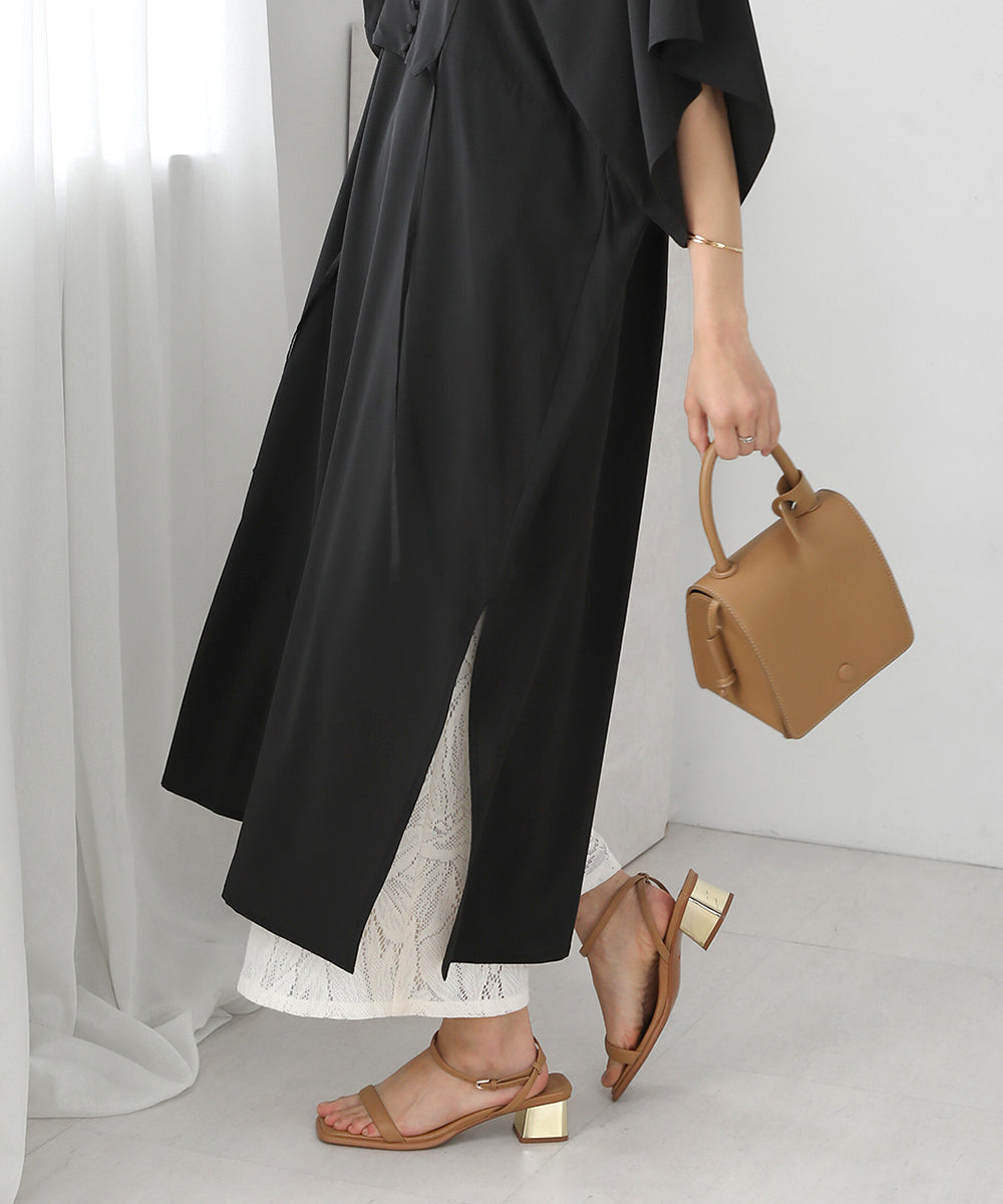 BouJeloud シルキーストレッチカフタンシャツワンピース