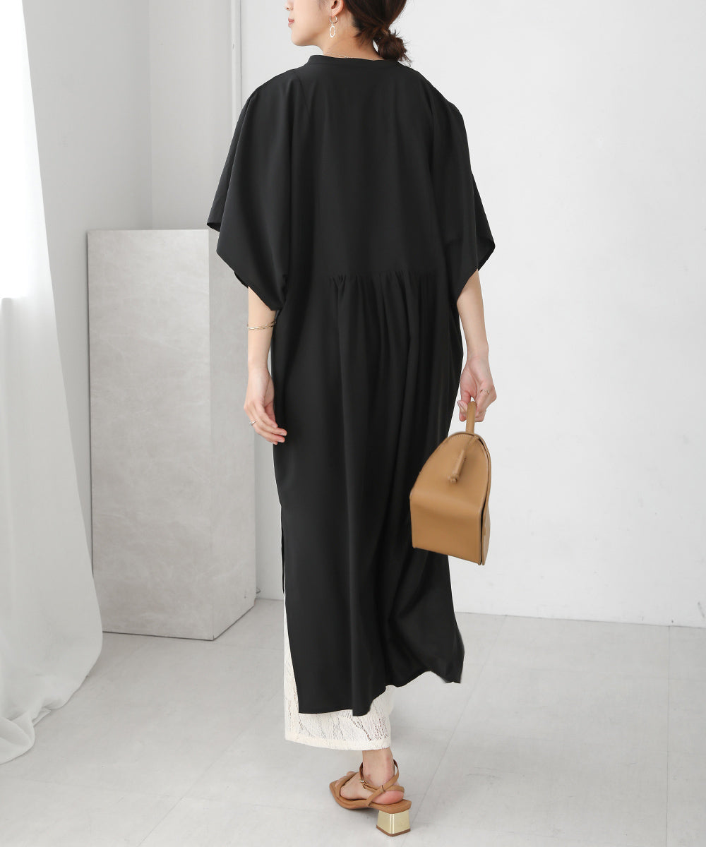 BouJeloud シルキーストレッチカフタンシャツワンピース