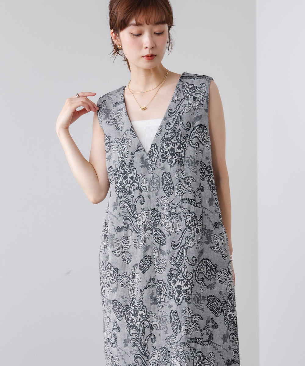 ジャガードスリーブレスワンピース