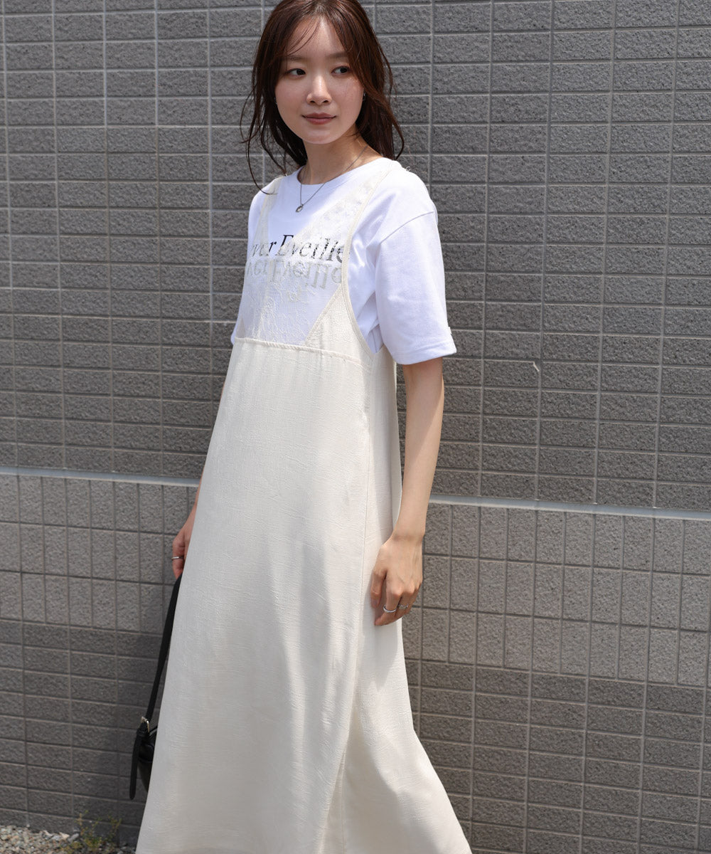 【サイズ展開あり】レーススカラップマットサテンキャミワンピース