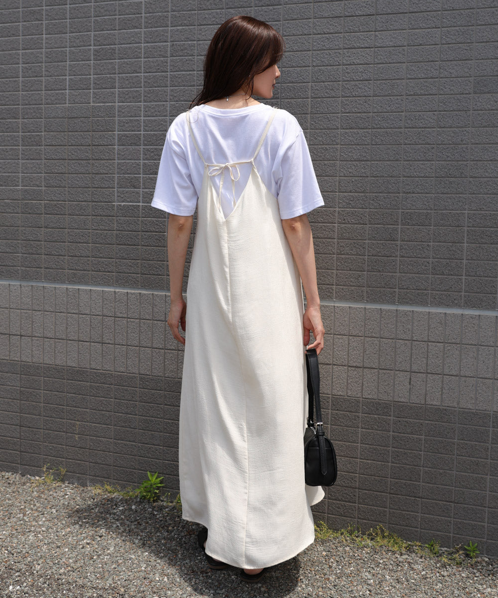 【サイズ展開あり】レーススカラップマットサテンキャミワンピース