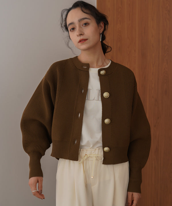 【WEB限定】ビッグ釦柄切替カーディガン