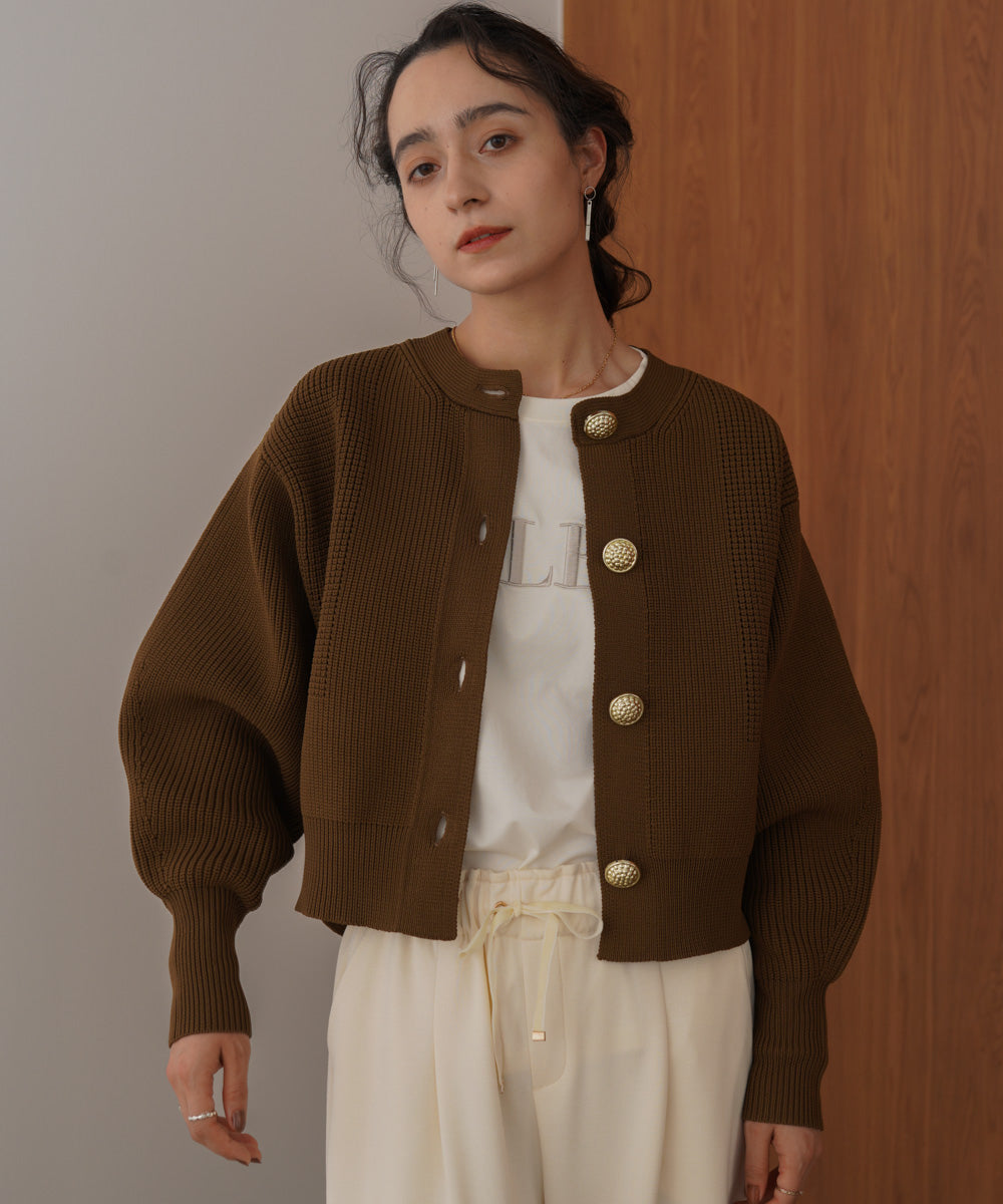 【WEB限定】ビッグ釦柄切替カーディガン
