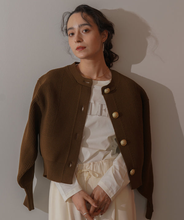 【WEB限定】ビッグ釦柄切替カーディガン