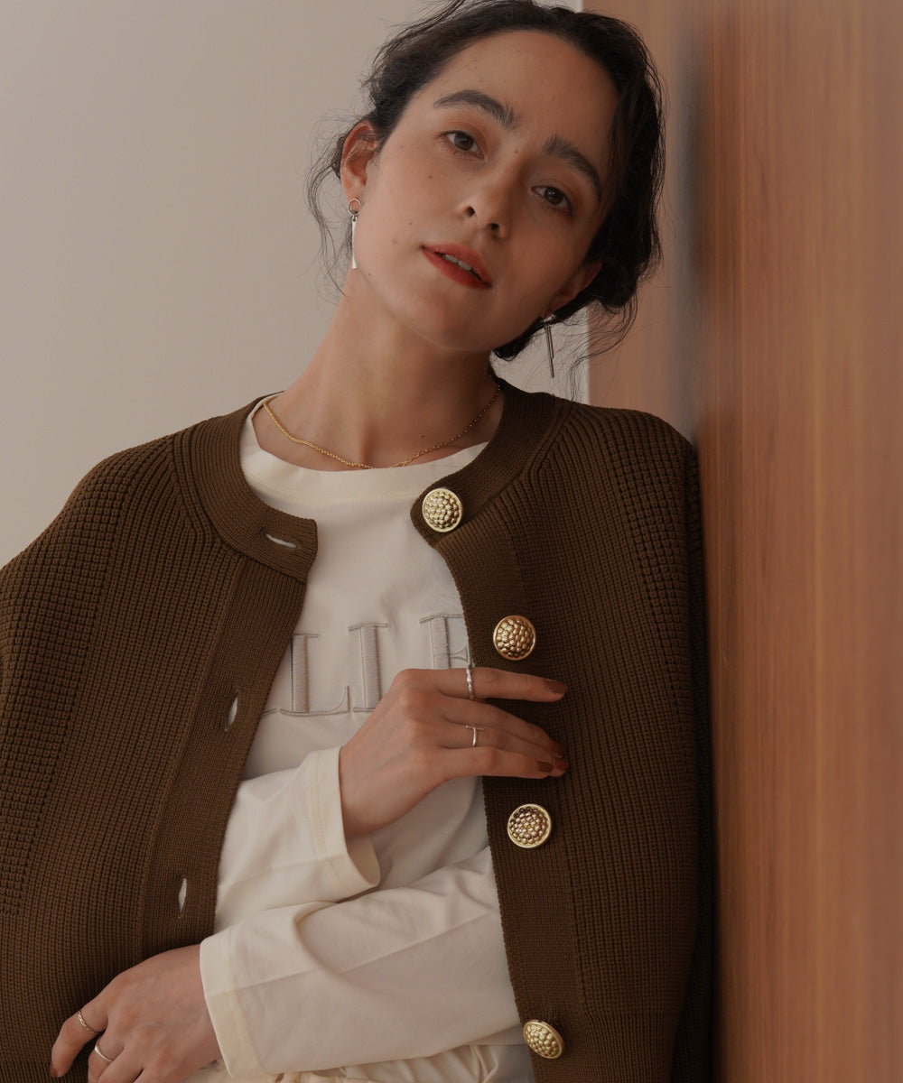 【WEB限定】ビッグ釦柄切替カーディガン