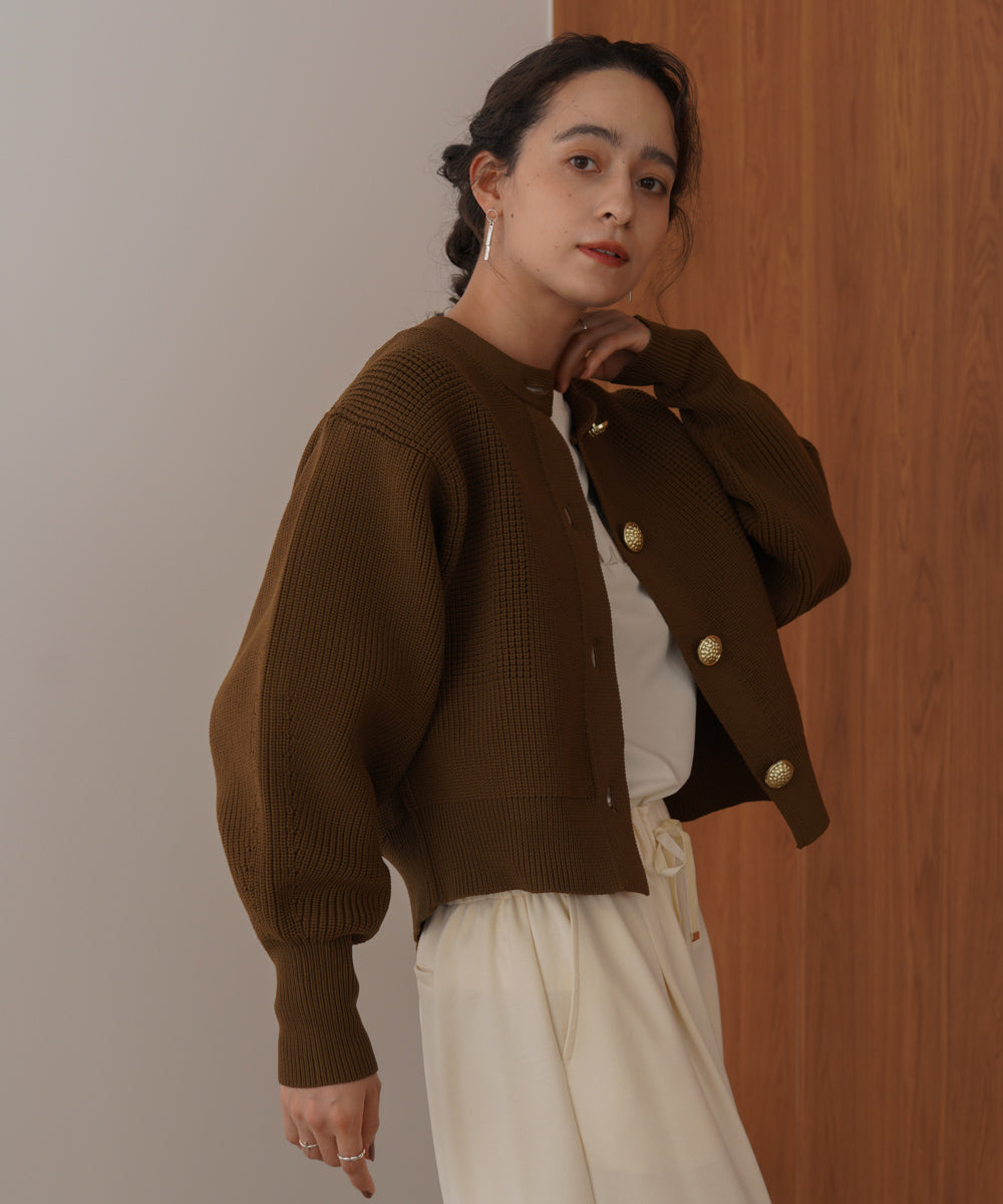 【WEB限定】ビッグ釦柄切替カーディガン