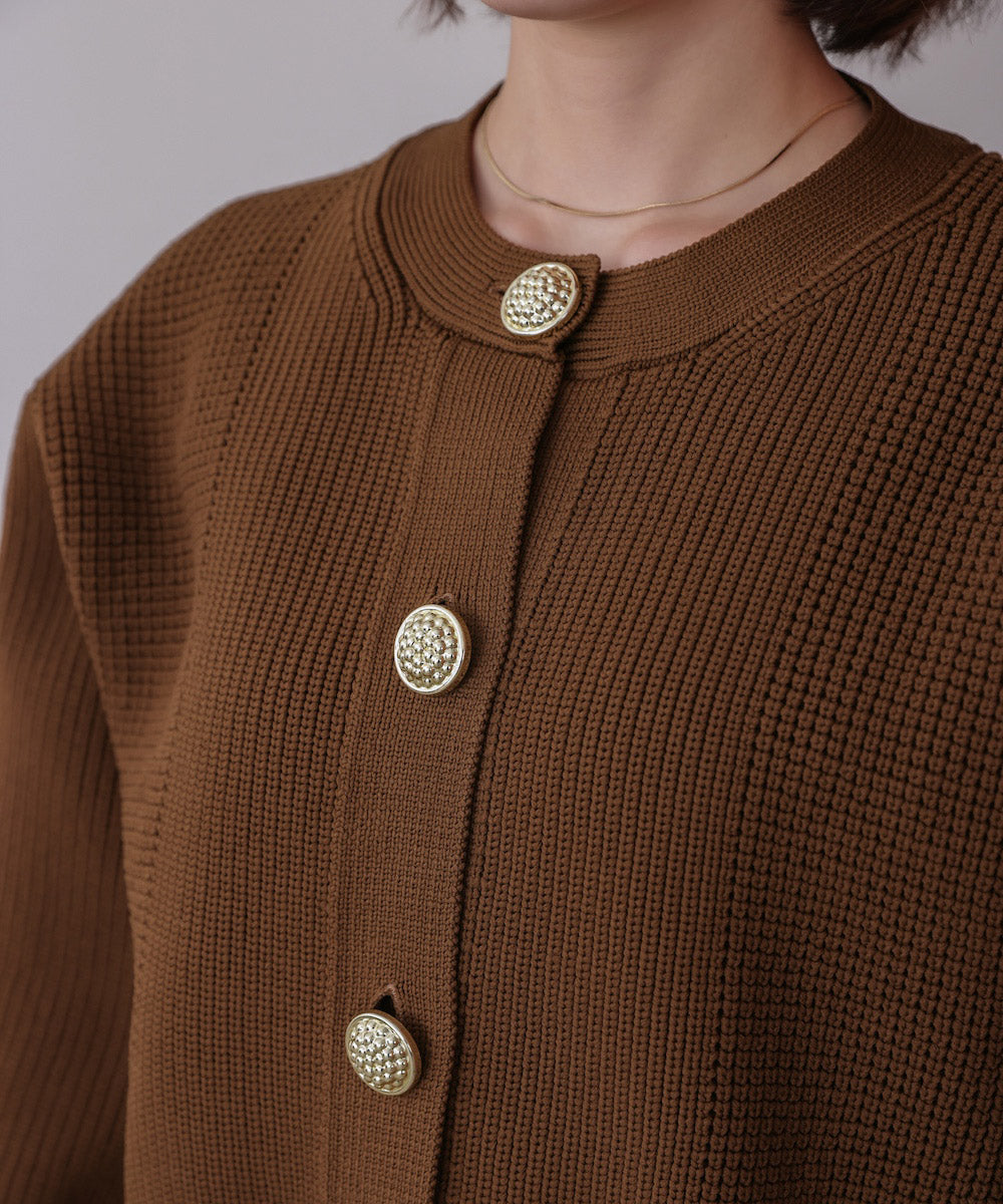 【WEB限定】ビッグ釦柄切替カーディガン