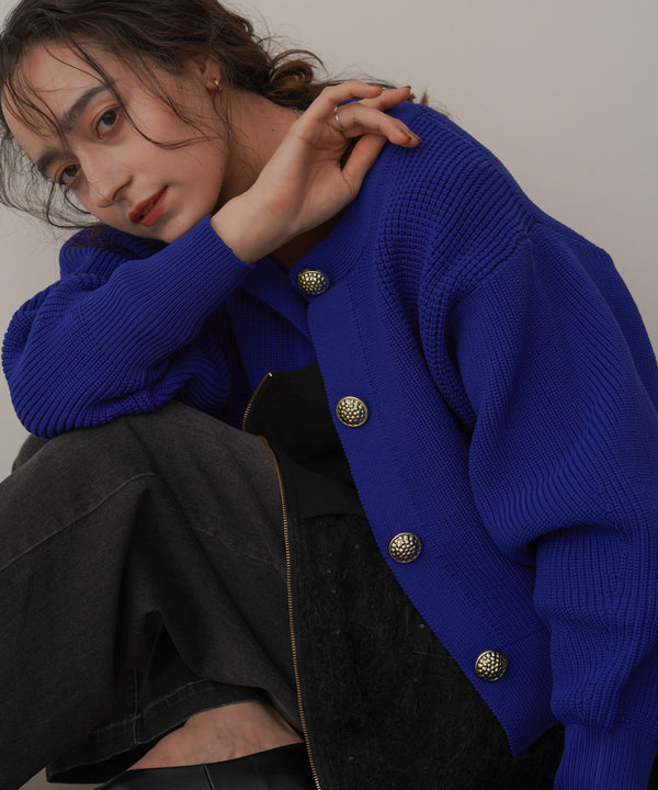 【WEB限定】ビッグ釦柄切替カーディガン