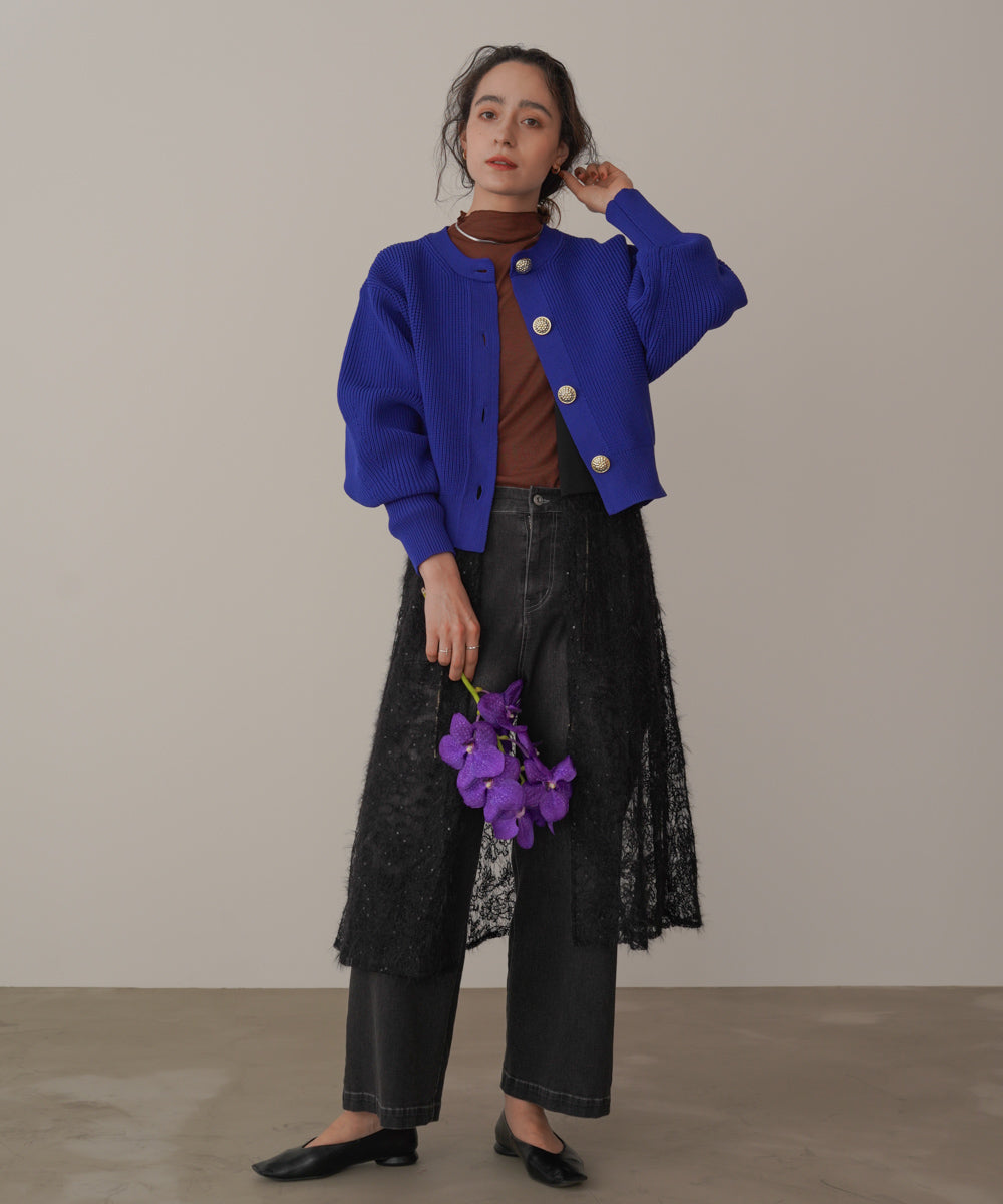 【WEB限定】ビッグ釦柄切替カーディガン