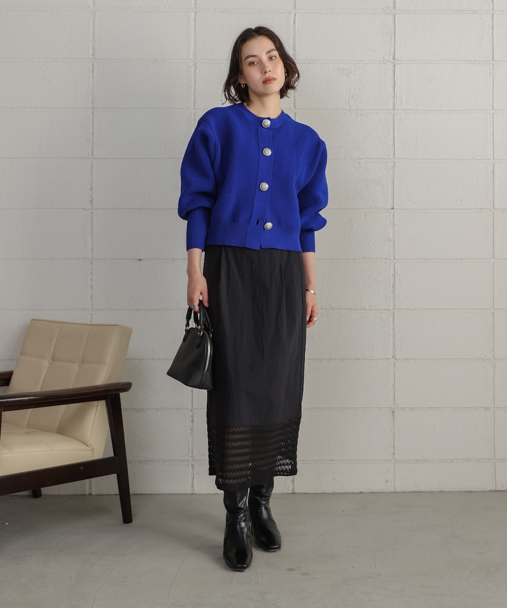 【WEB限定】ビッグ釦柄切替カーディガン