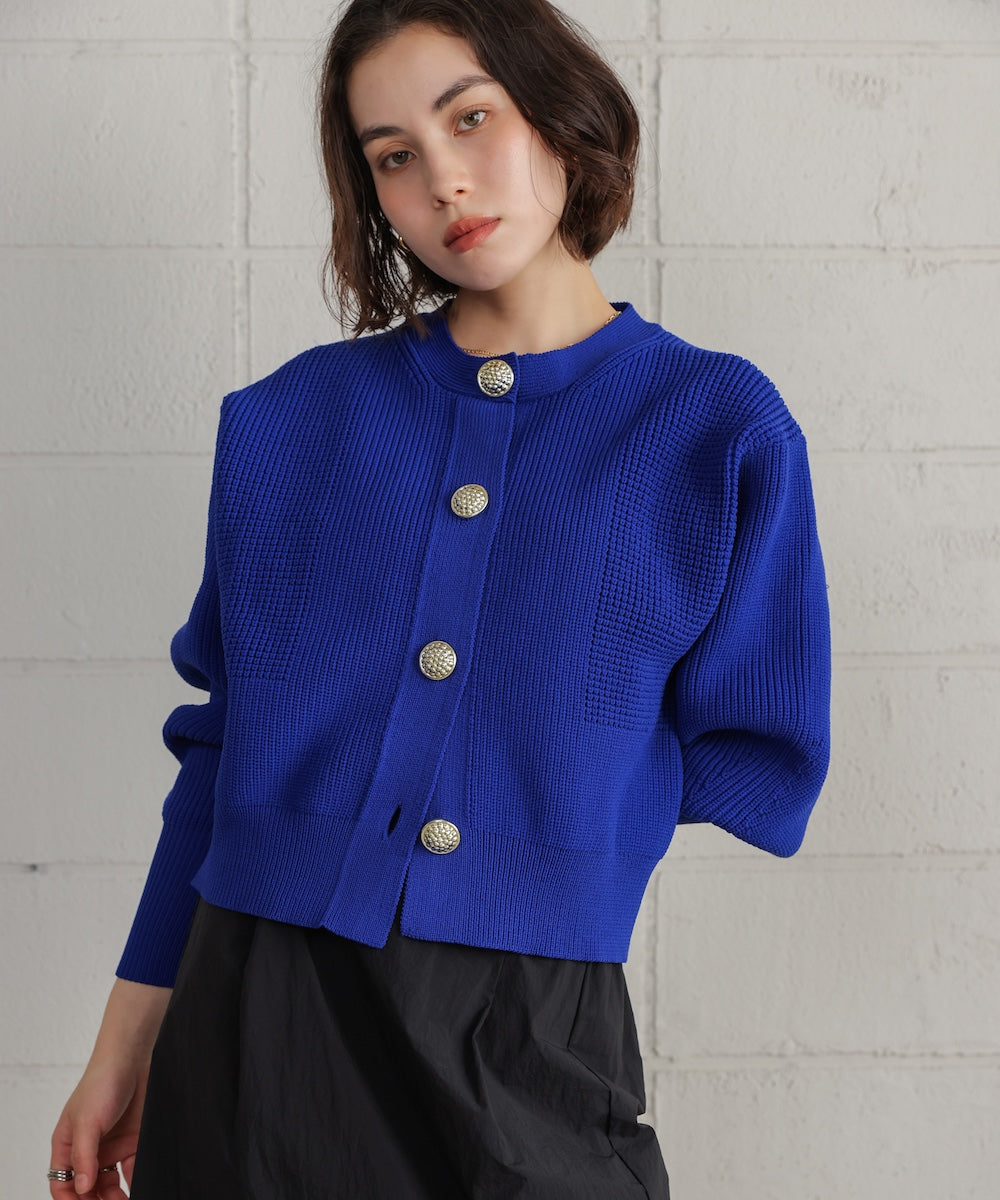 【WEB限定】ビッグ釦柄切替カーディガン