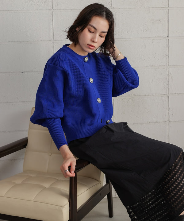 【WEB限定】ビッグ釦柄切替カーディガン