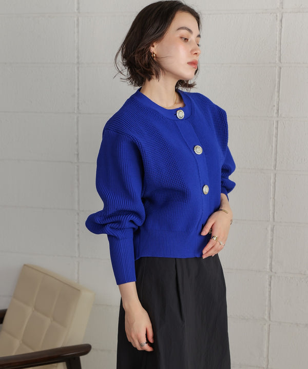 【WEB限定】ビッグ釦柄切替カーディガン