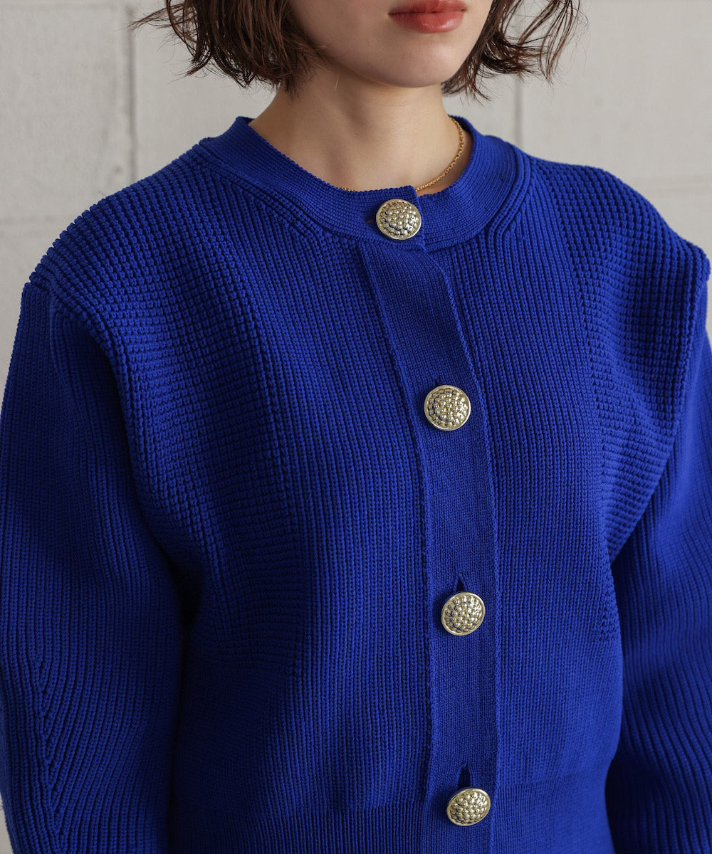 【WEB限定】ビッグ釦柄切替カーディガン