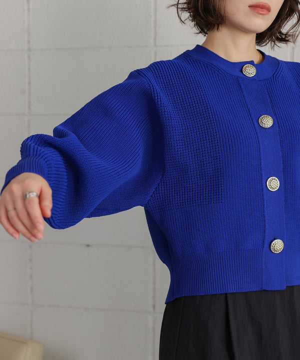 【WEB限定】ビッグ釦柄切替カーディガン