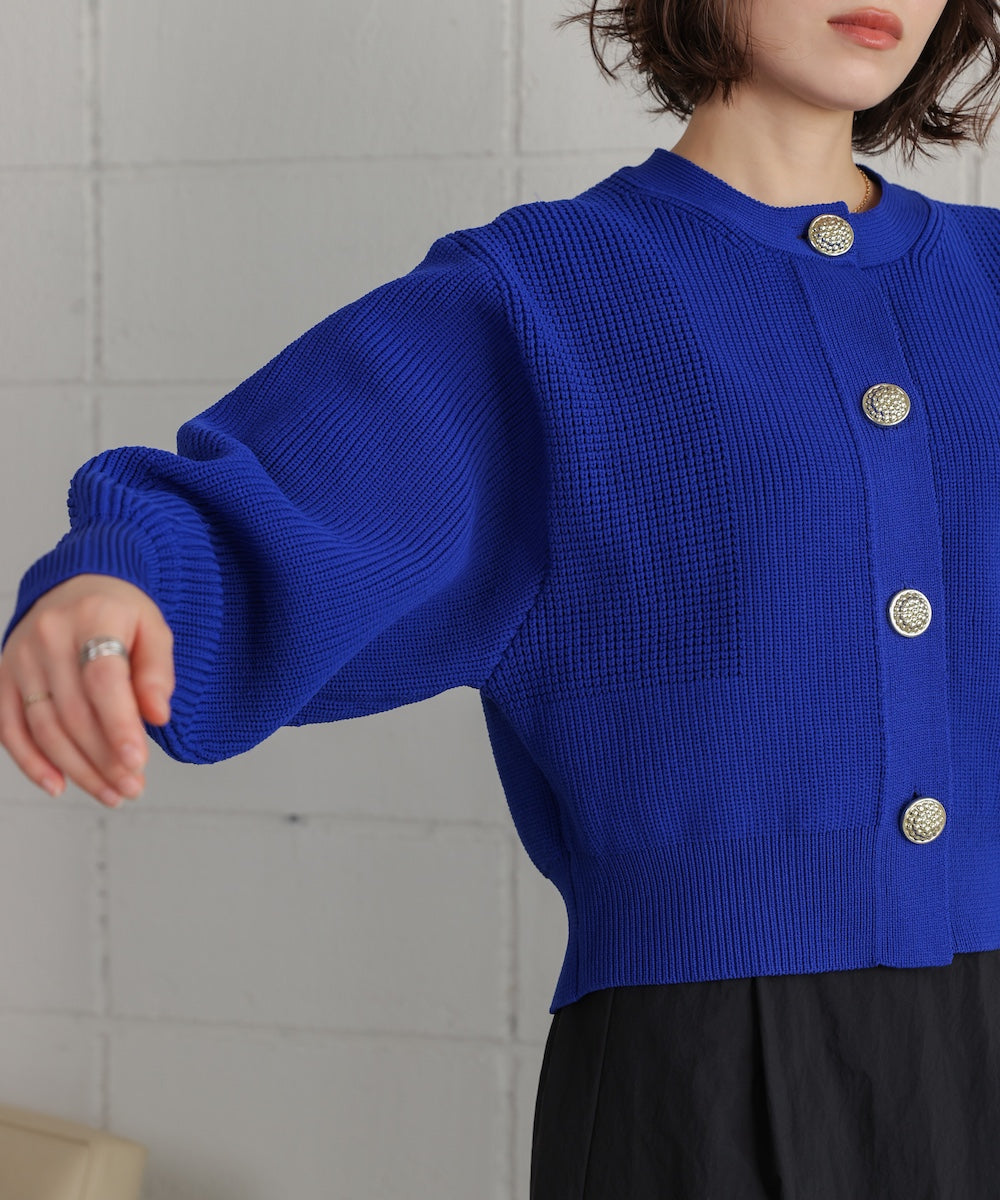 【WEB限定】ビッグ釦柄切替カーディガン