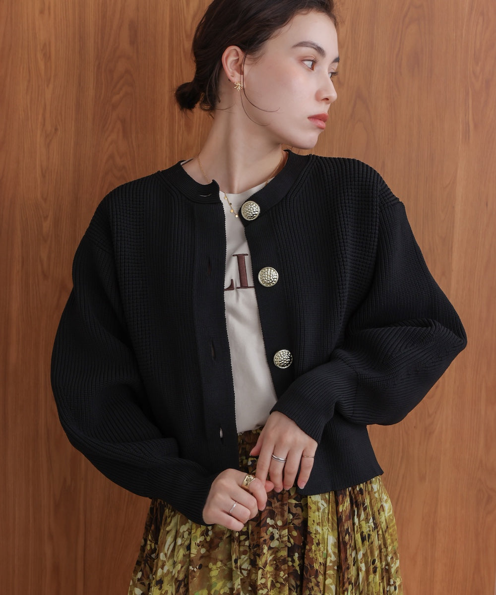 【WEB限定】ビッグ釦柄切替カーディガン