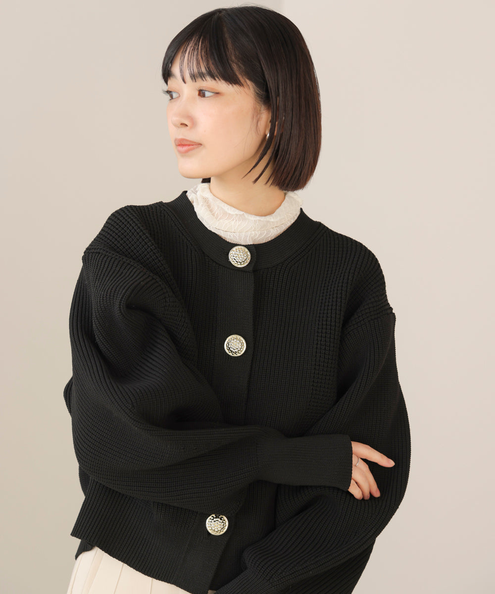 【WEB限定】ビッグ釦柄切替カーディガン
