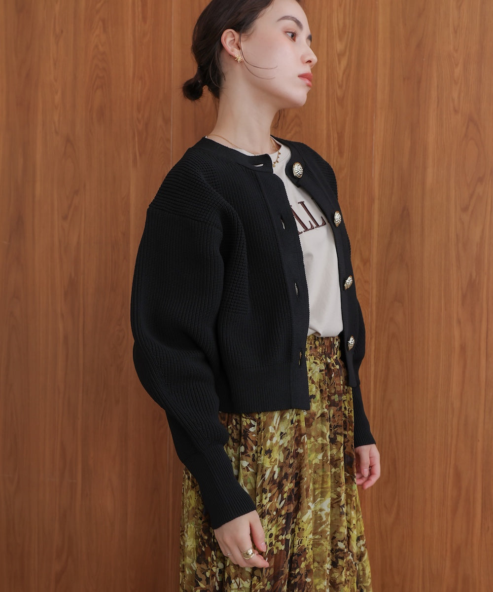 【WEB限定】ビッグ釦柄切替カーディガン