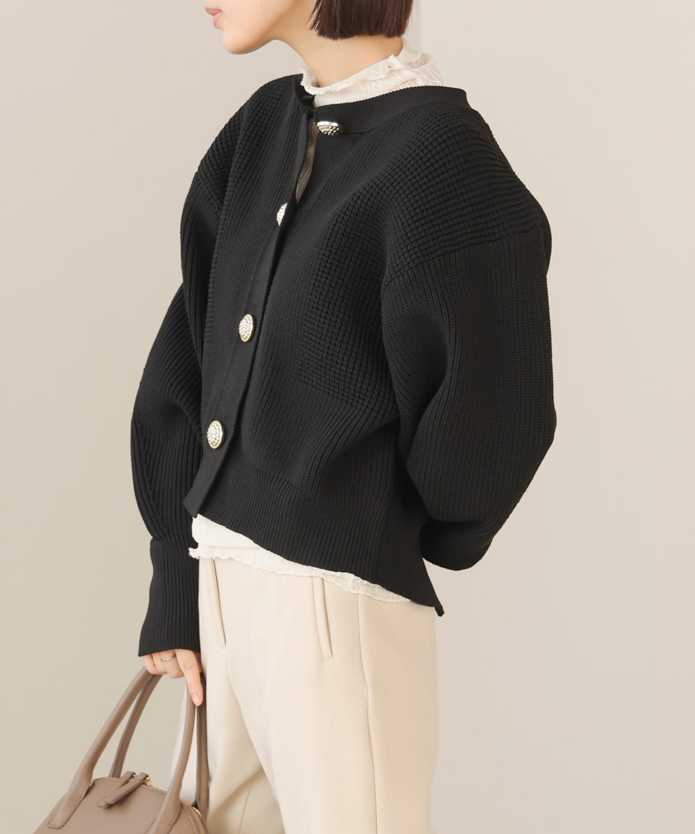 【WEB限定】ビッグ釦柄切替カーディガン