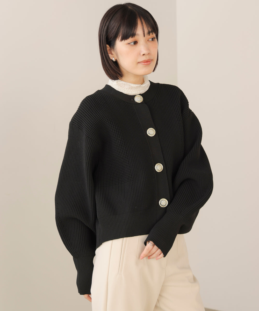 【WEB限定】ビッグ釦柄切替カーディガン