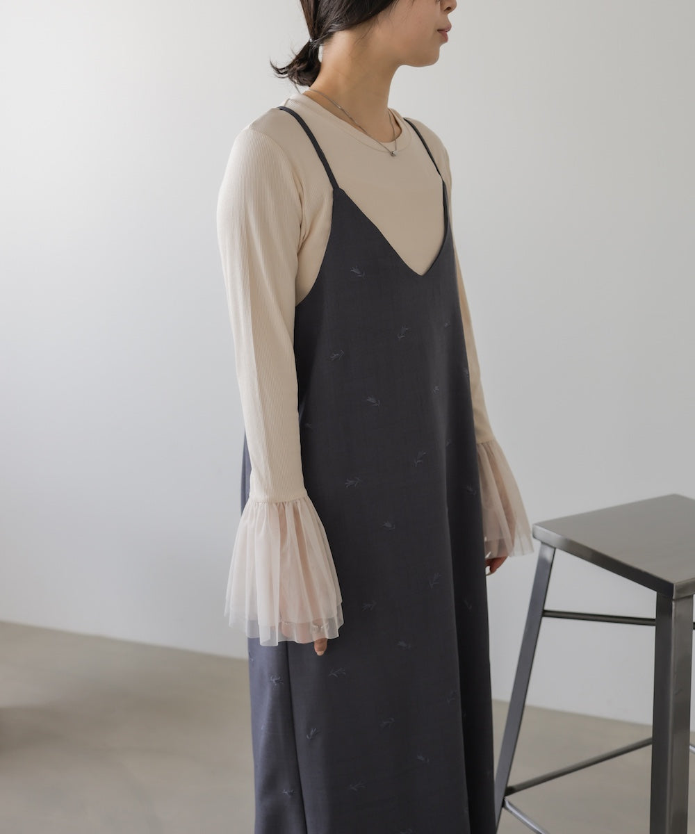 【セットアップ対応】刺繍バックリボンキャミワンピース