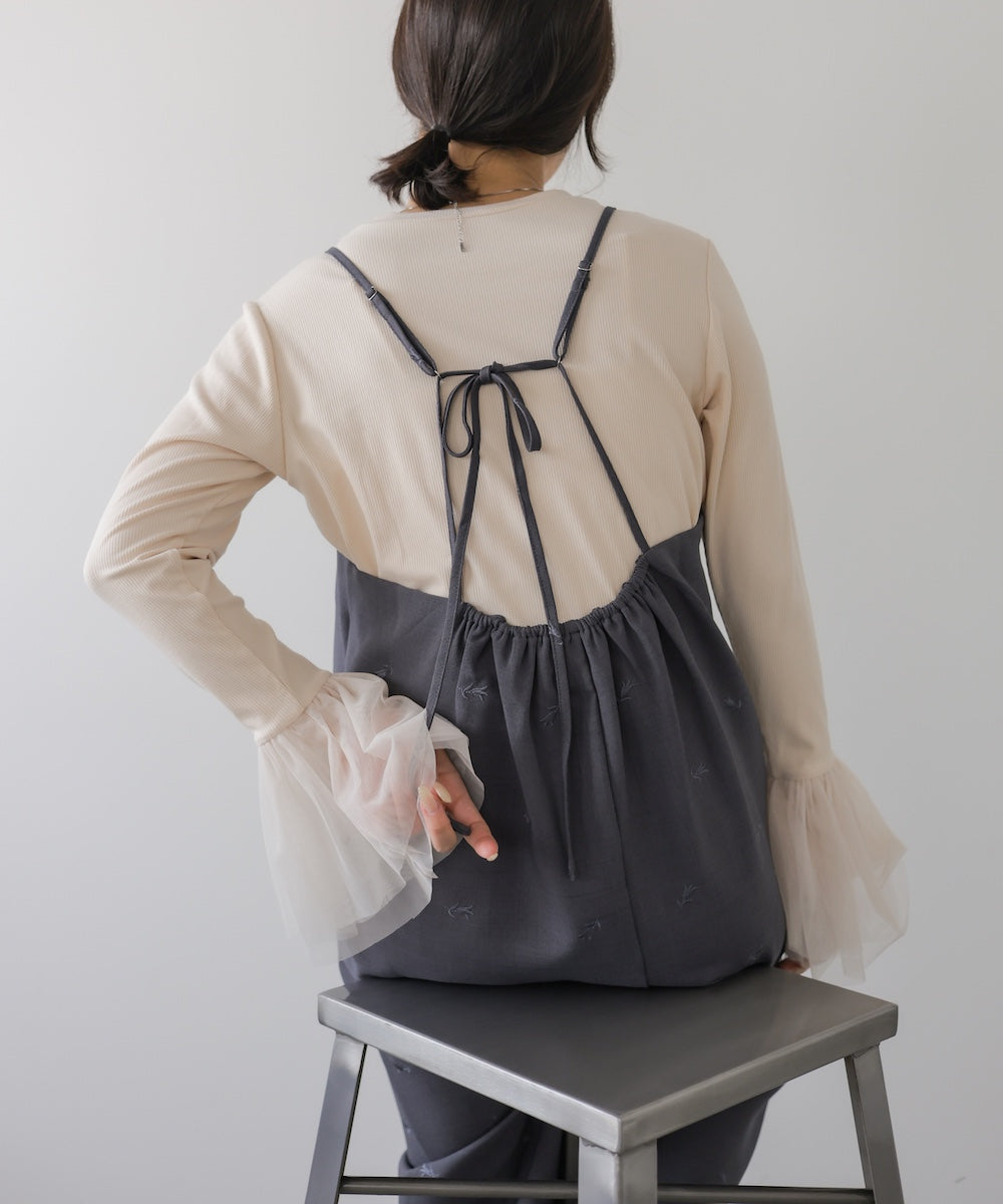 【セットアップ対応】刺繍バックリボンキャミワンピース