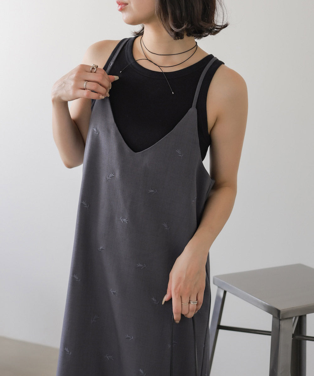 【セットアップ対応】刺繍バックリボンキャミワンピース