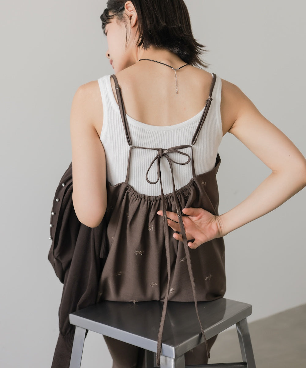 【セットアップ対応】刺繍バックリボンキャミワンピース