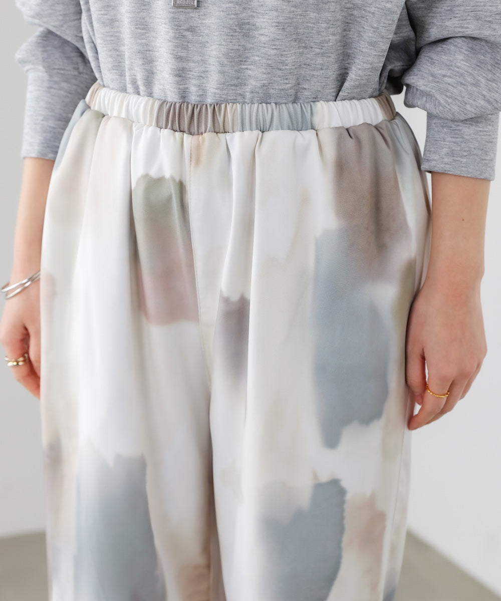 水彩柄ワイドイージーパンツ