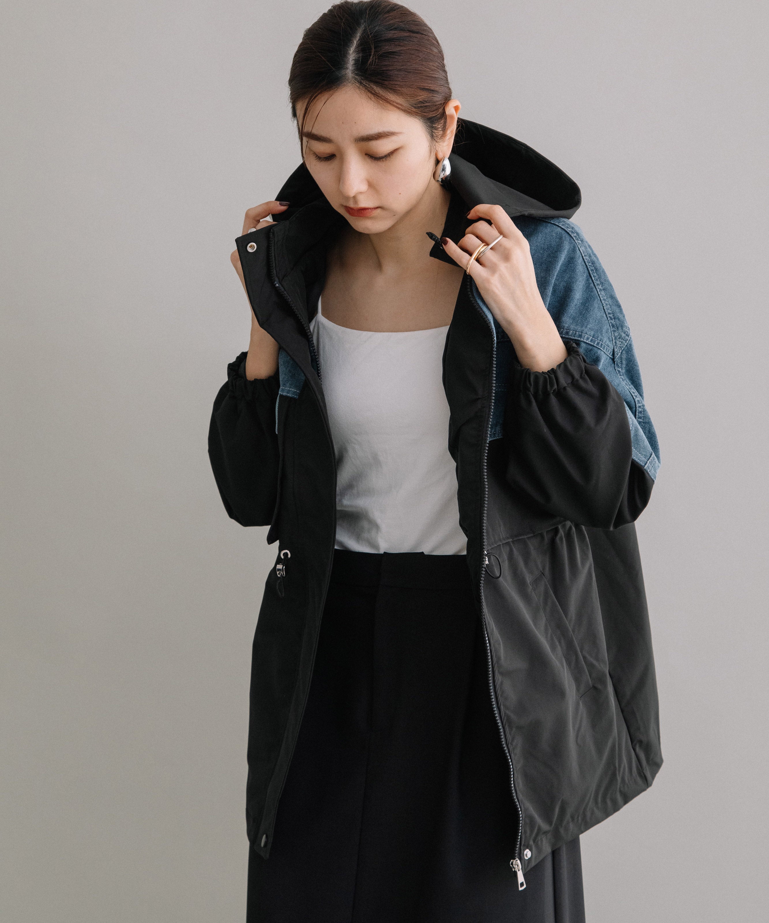 DENIM CONBI HOODIE