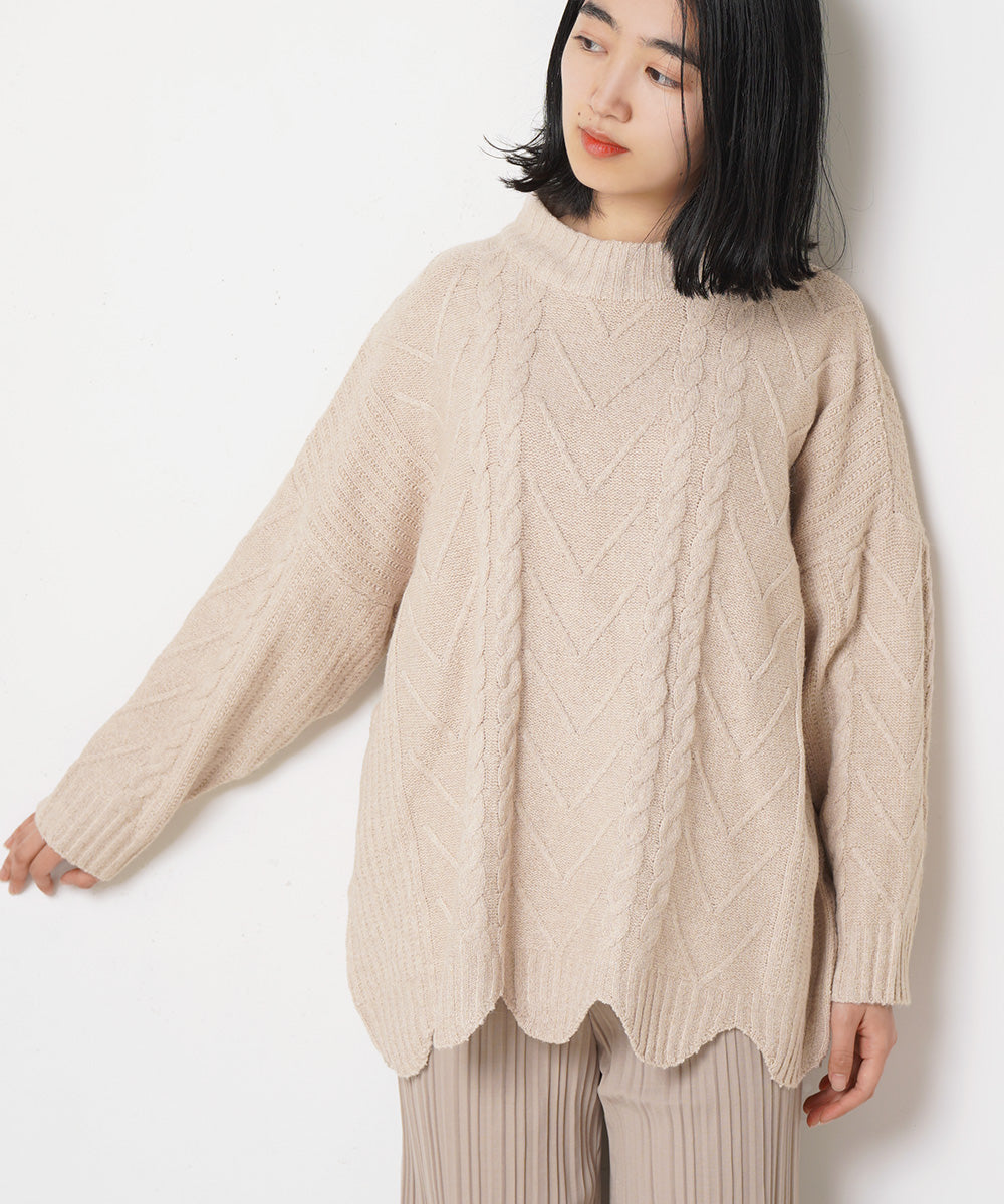 LUPILIEN ケーブル編み起毛杢裾カーブプルオーバー