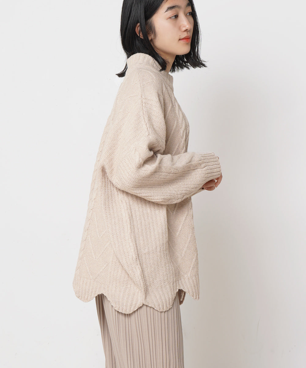 LUPILIEN ケーブル編み起毛杢裾カーブプルオーバー