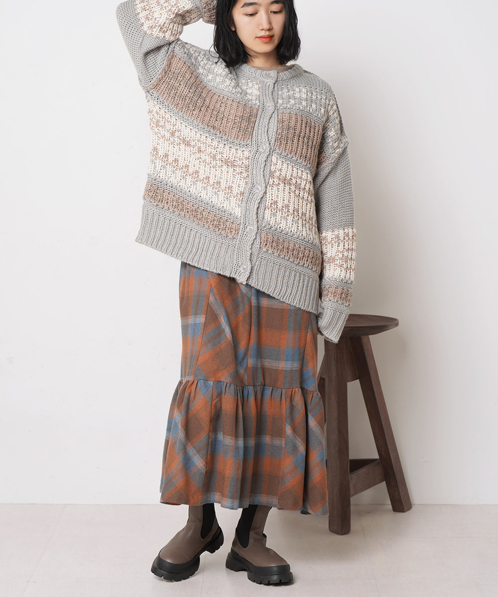 LUPILIEN JQ編みノルディック柄カーディガン