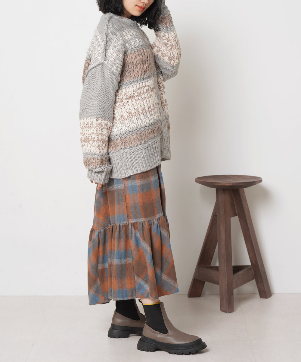 LUPILIEN JQ編みノルディック柄カーディガン