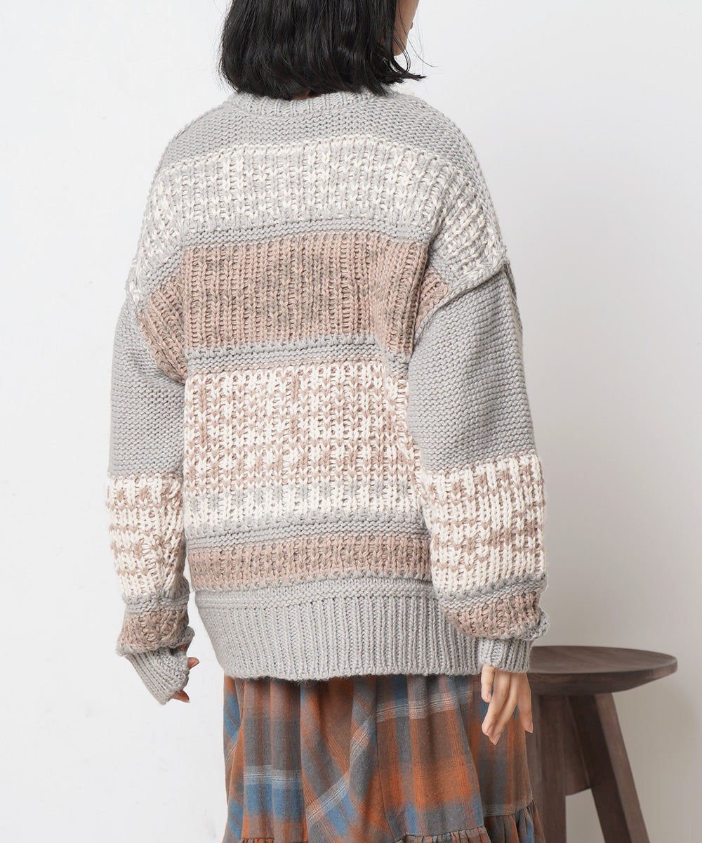 LUPILIEN JQ編みノルディック柄カーディガン