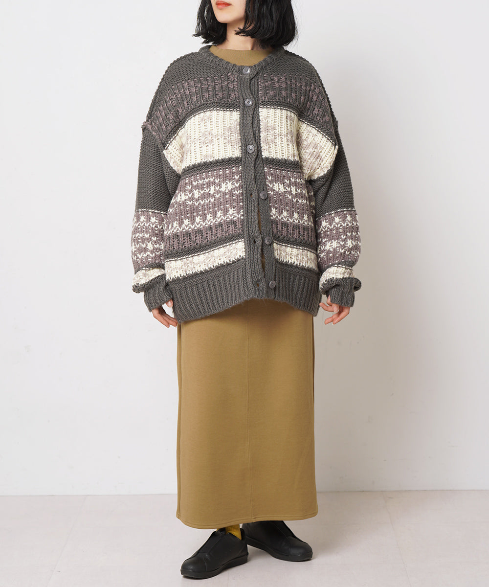 LUPILIEN JQ編みノルディック柄カーディガン