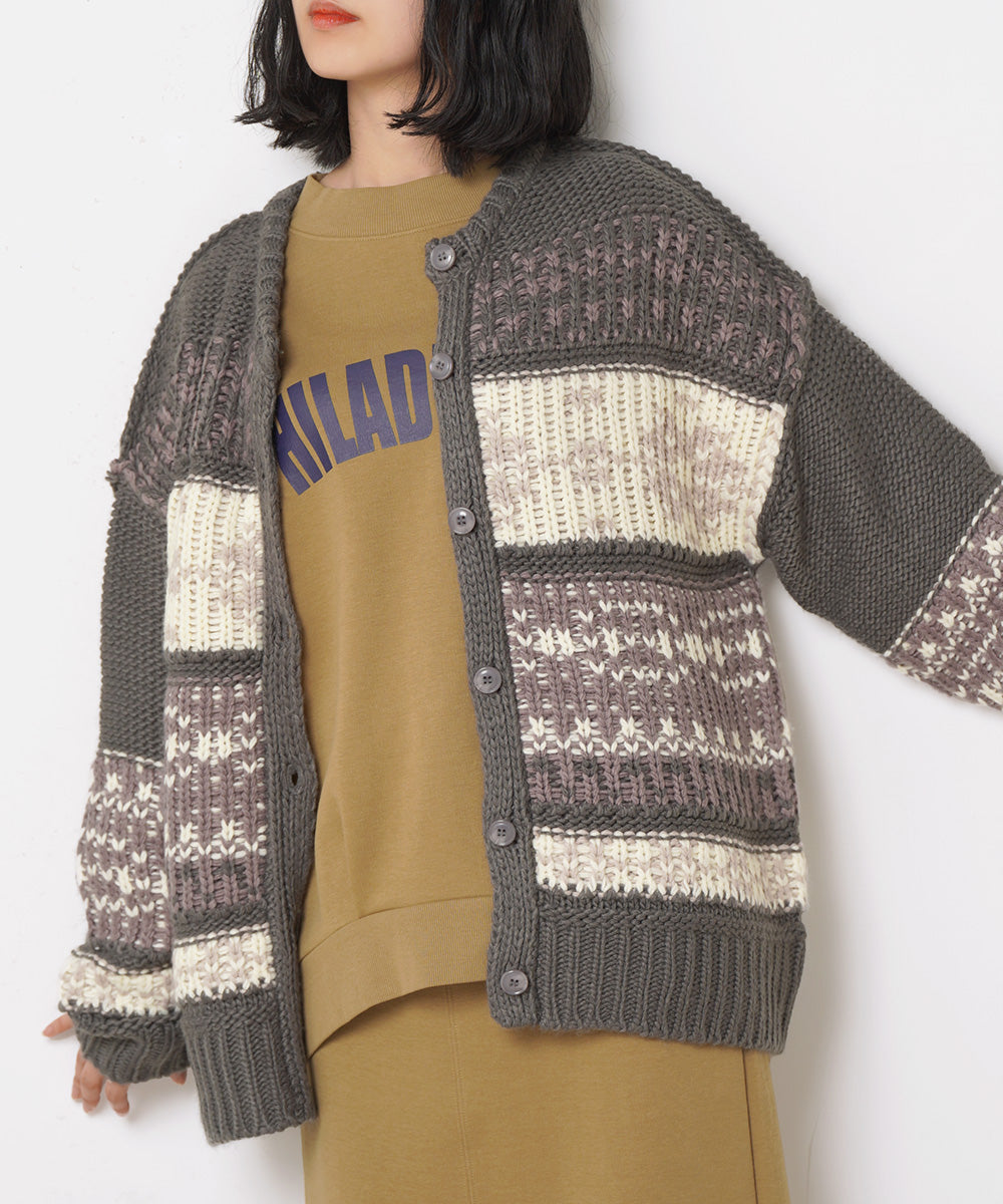 LUPILIEN JQ編みノルディック柄カーディガン