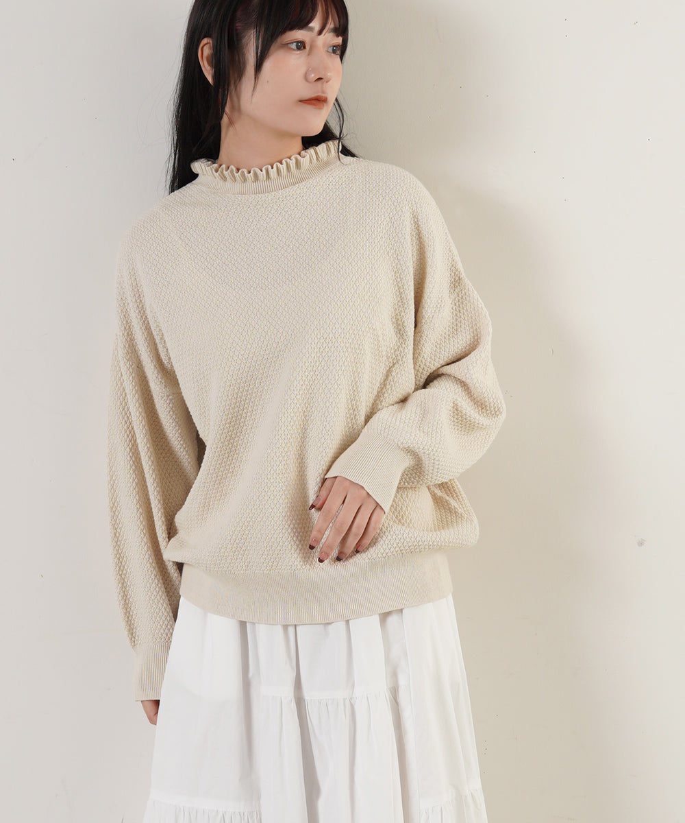 LUPILIEN 綿12Gニット 衿フリルプルオーバー