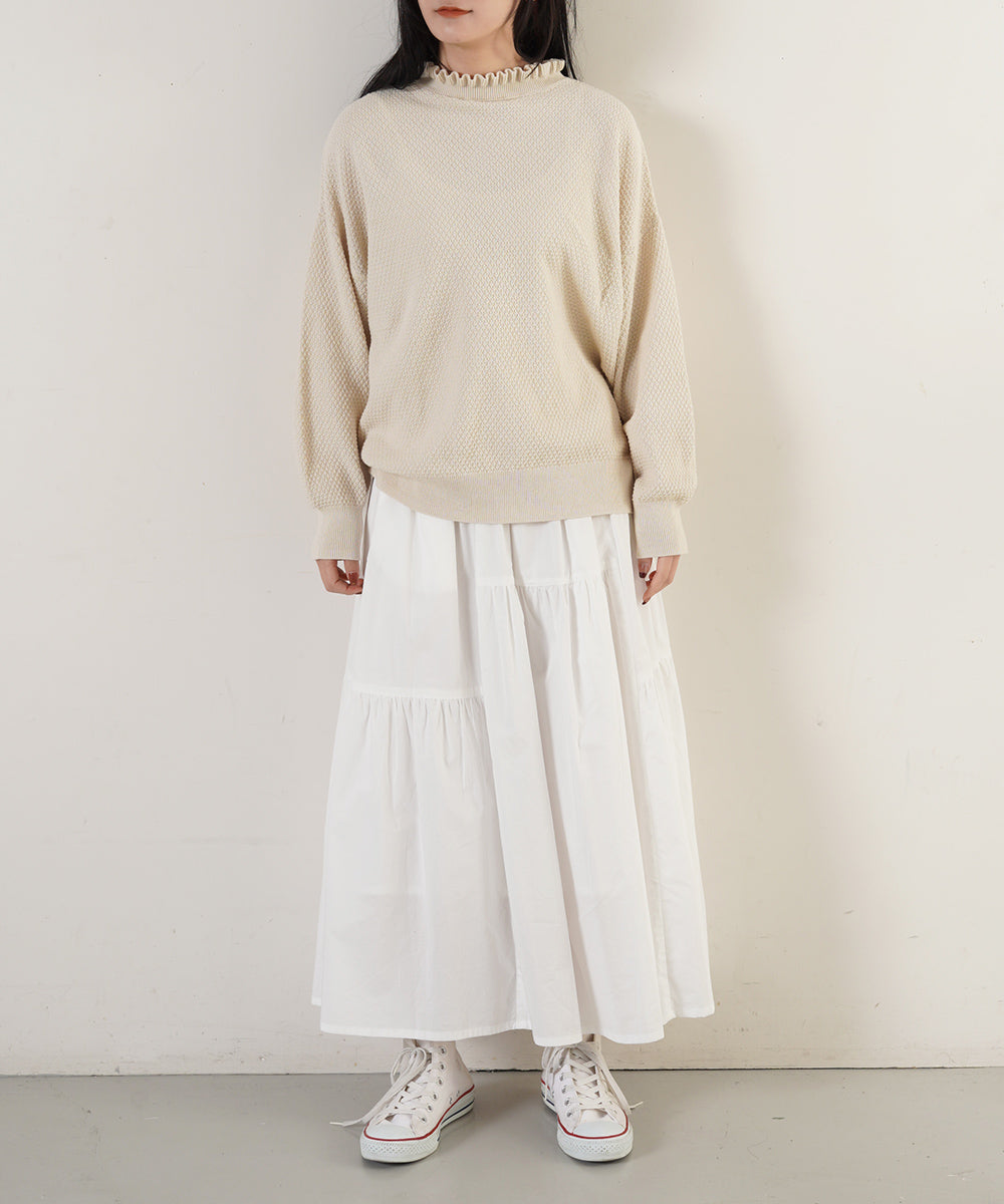 LUPILIEN 綿12Gニット 衿フリルプルオーバー