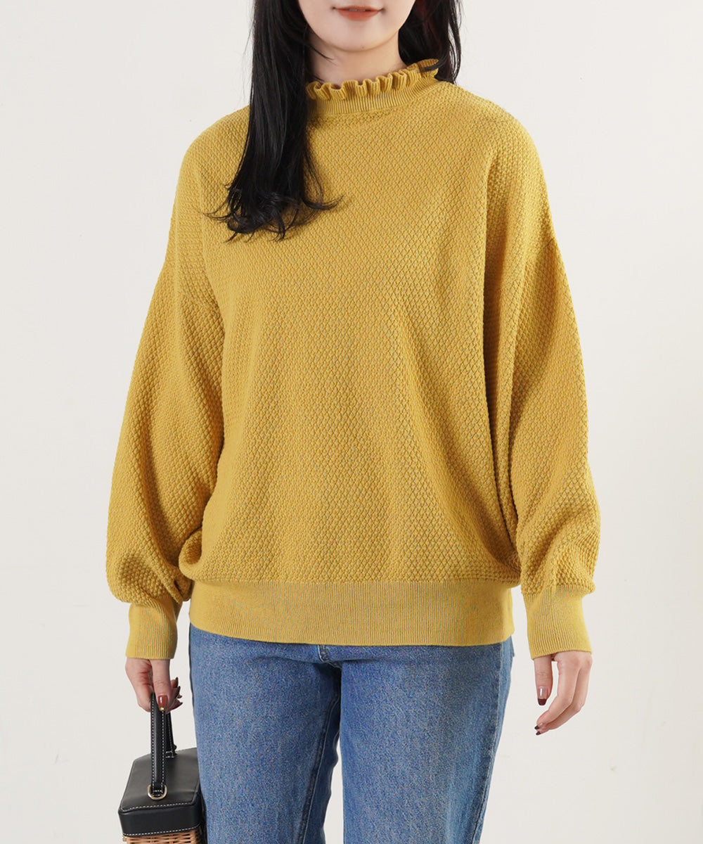 LUPILIEN 綿12Gニット 衿フリルプルオーバー
