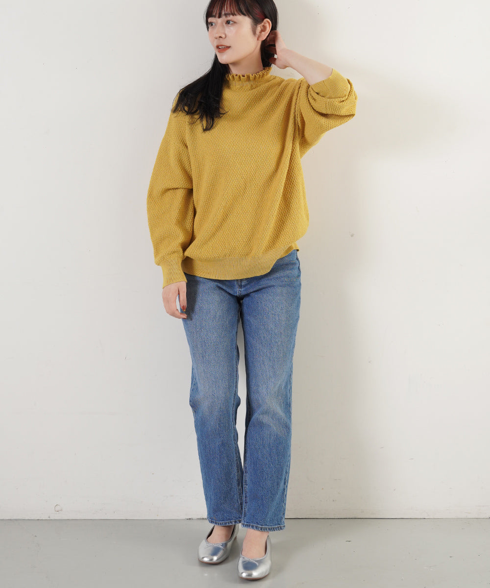 LUPILIEN 綿12Gニット 衿フリルプルオーバー