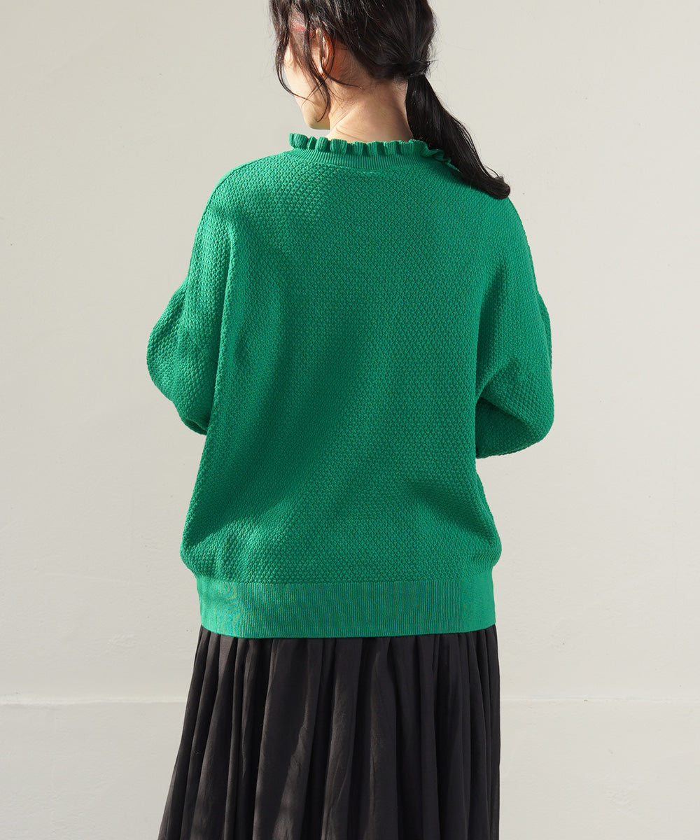 LUPILIEN 綿12Gニット 衿フリルプルオーバー
