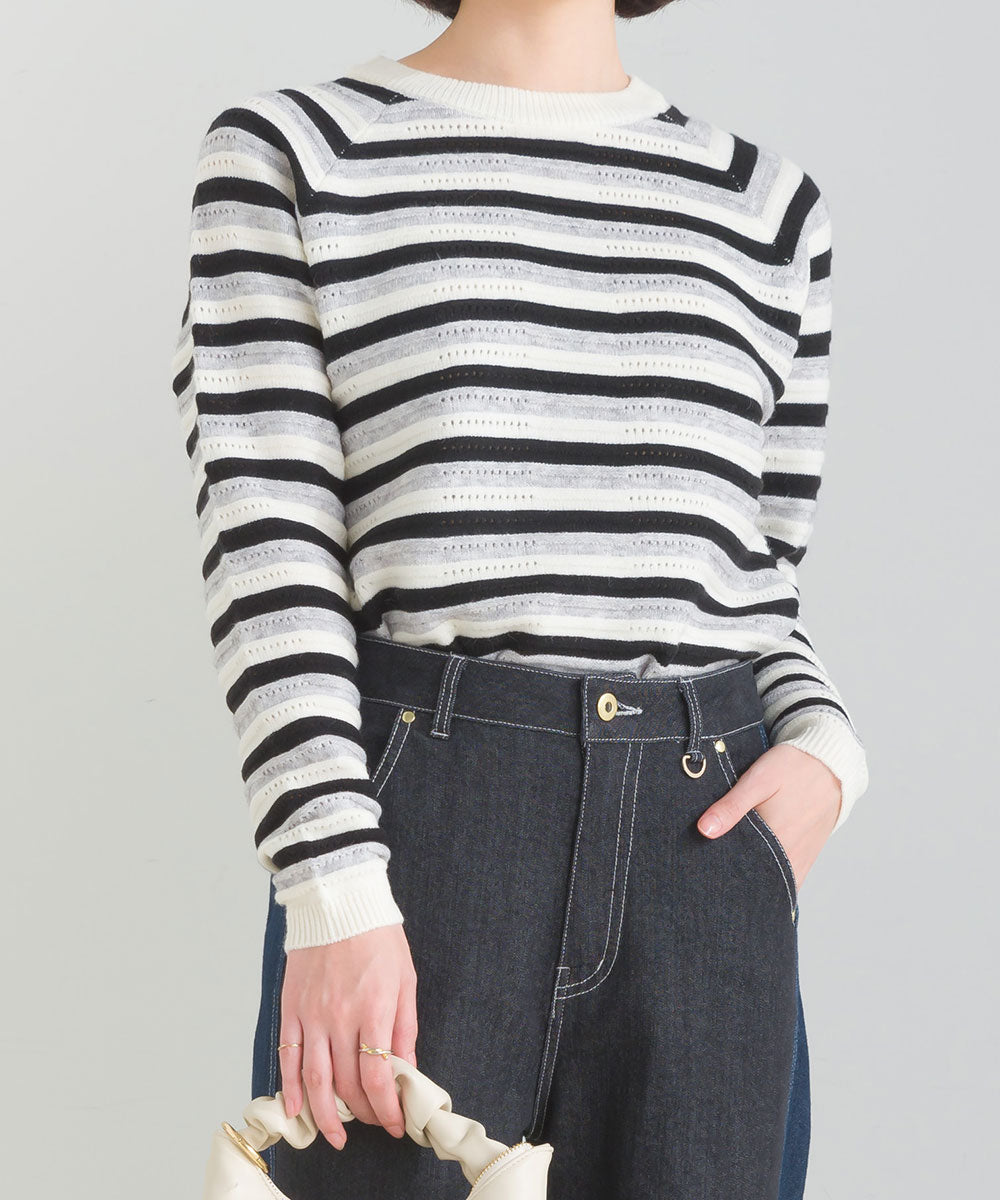 マルチボーダーストレッチプルオーバー