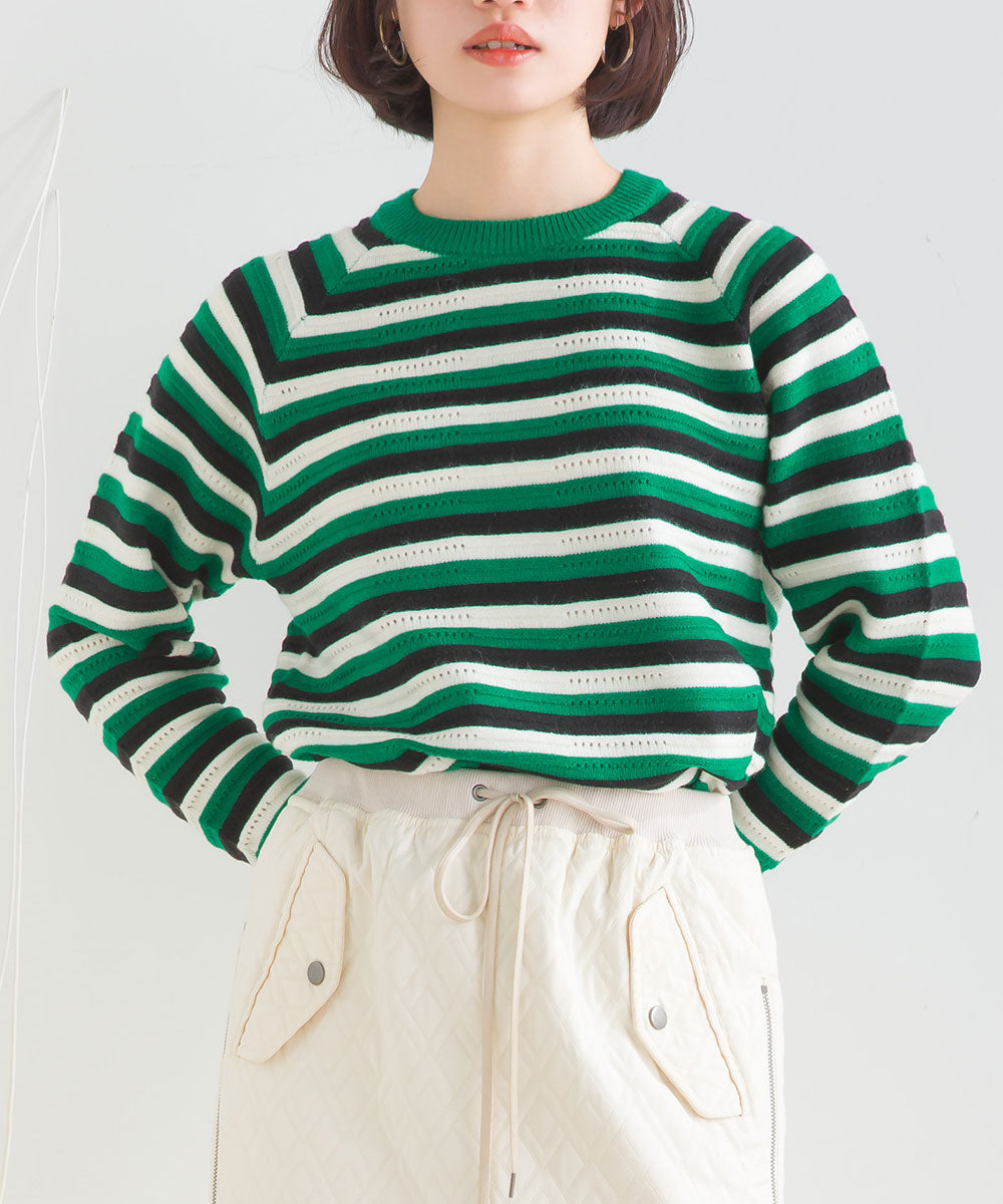 マルチボーダーストレッチプルオーバー