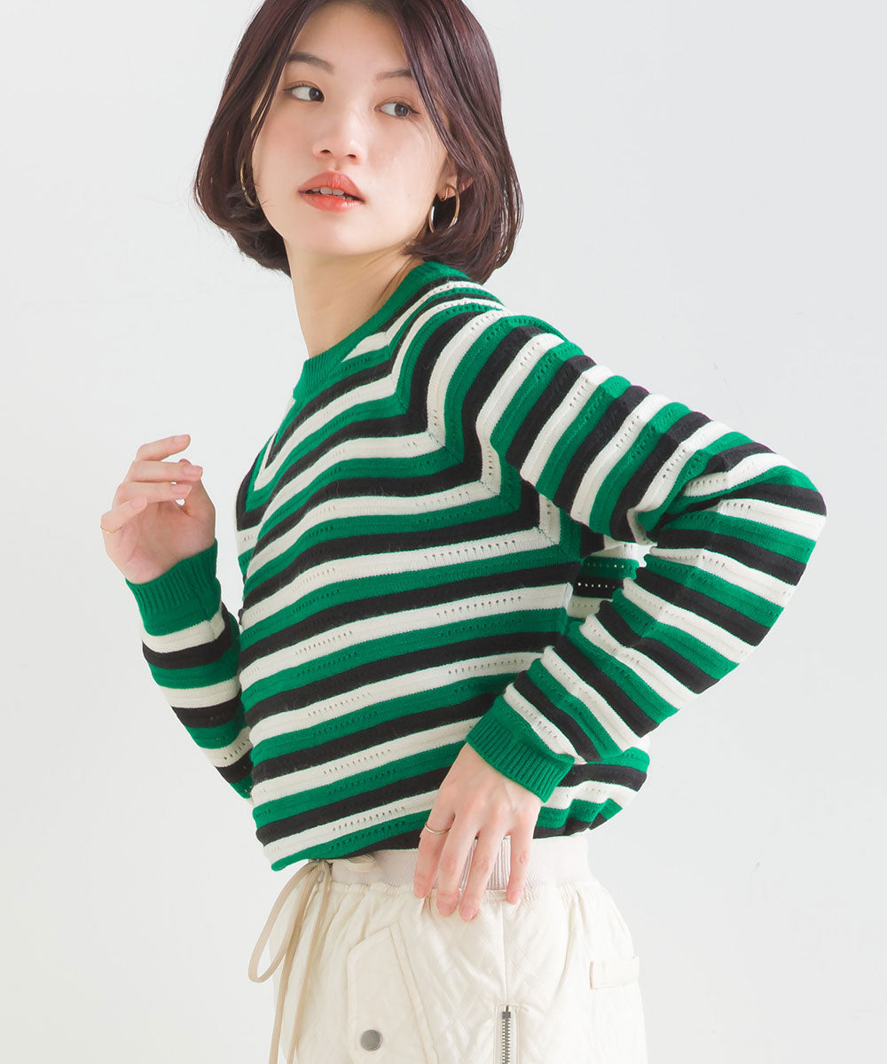 マルチボーダーストレッチプルオーバー