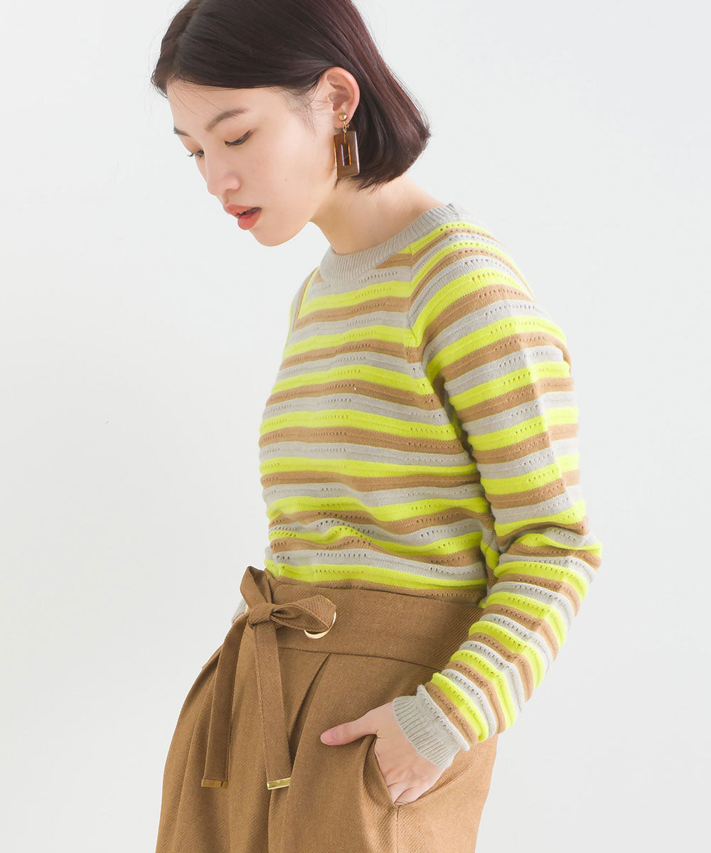 マルチボーダーストレッチプルオーバー