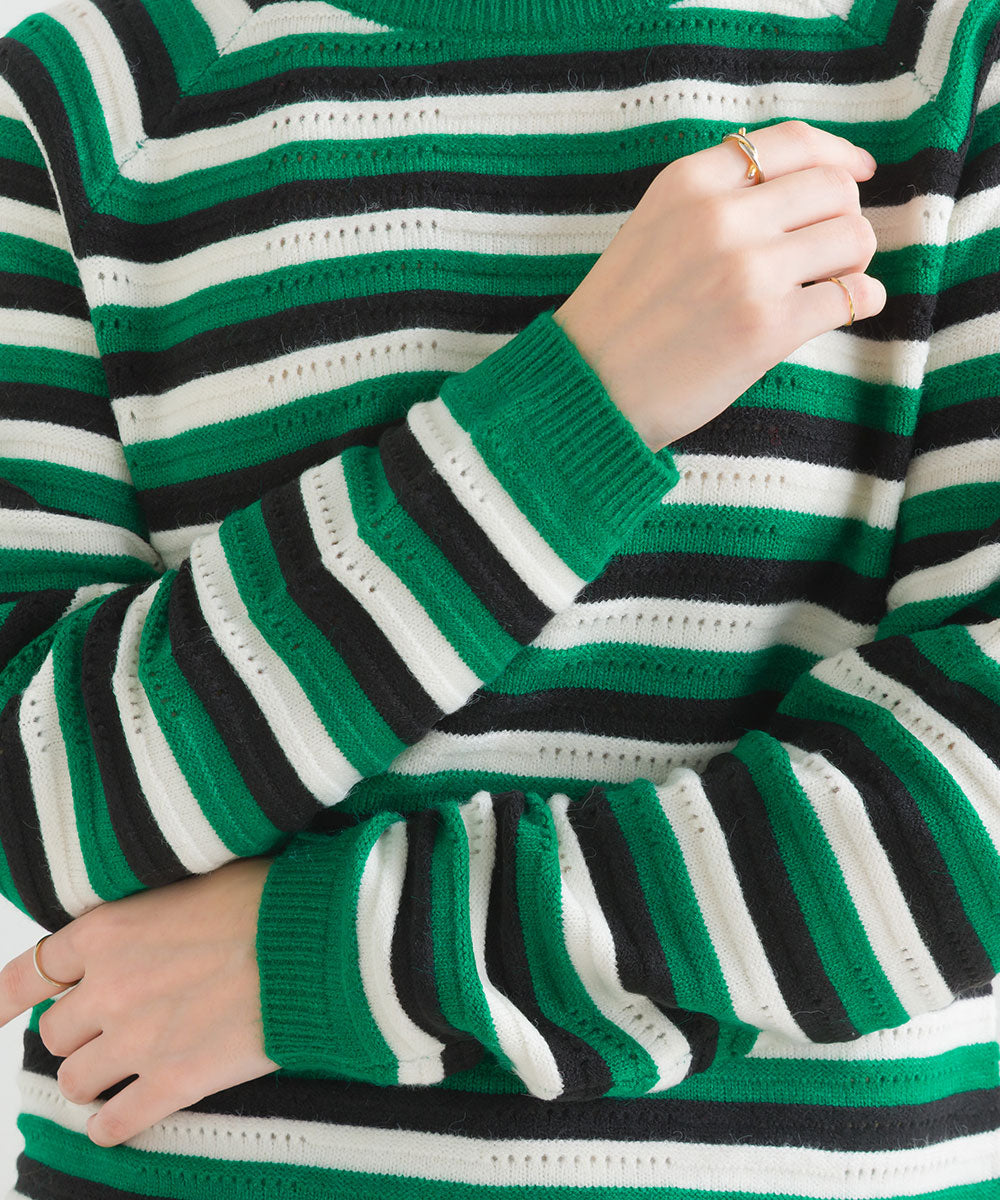 マルチボーダーストレッチプルオーバー