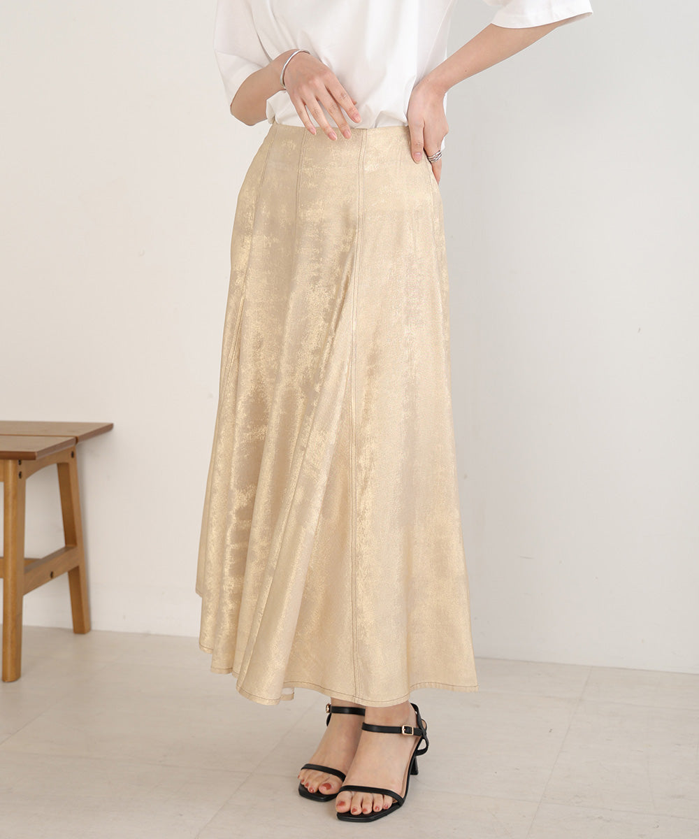 ラメステッチパネルフレアスカート 