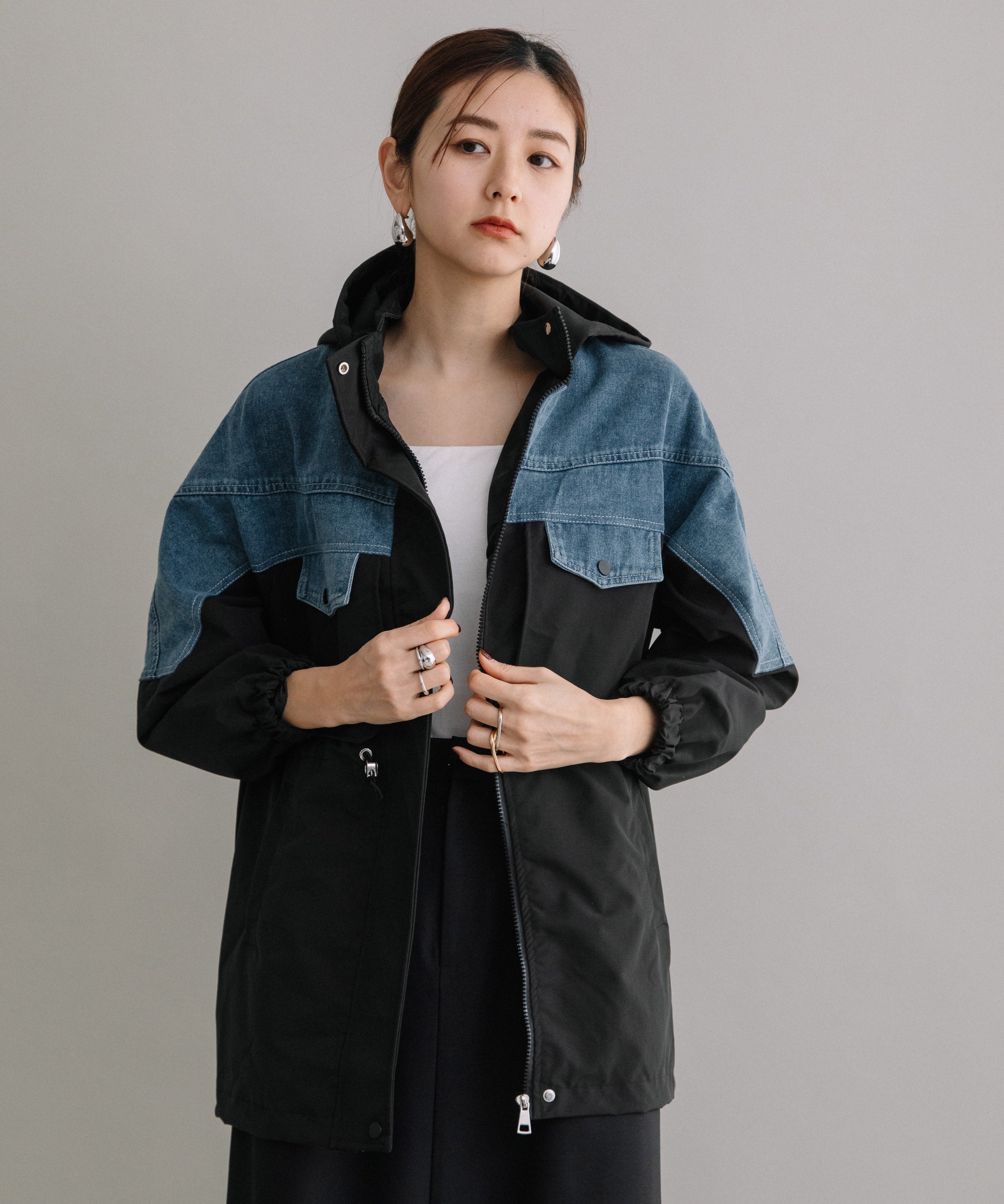 DENIM CONBI HOODIE